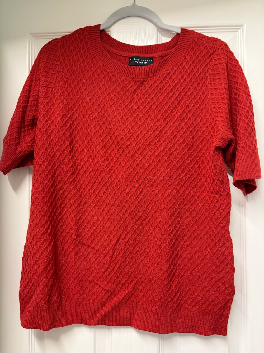Susan Graver Bright Orange Red Textured Short-Sleeve Crewneck Sweater